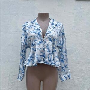 Floral Blue and White Women's Top
